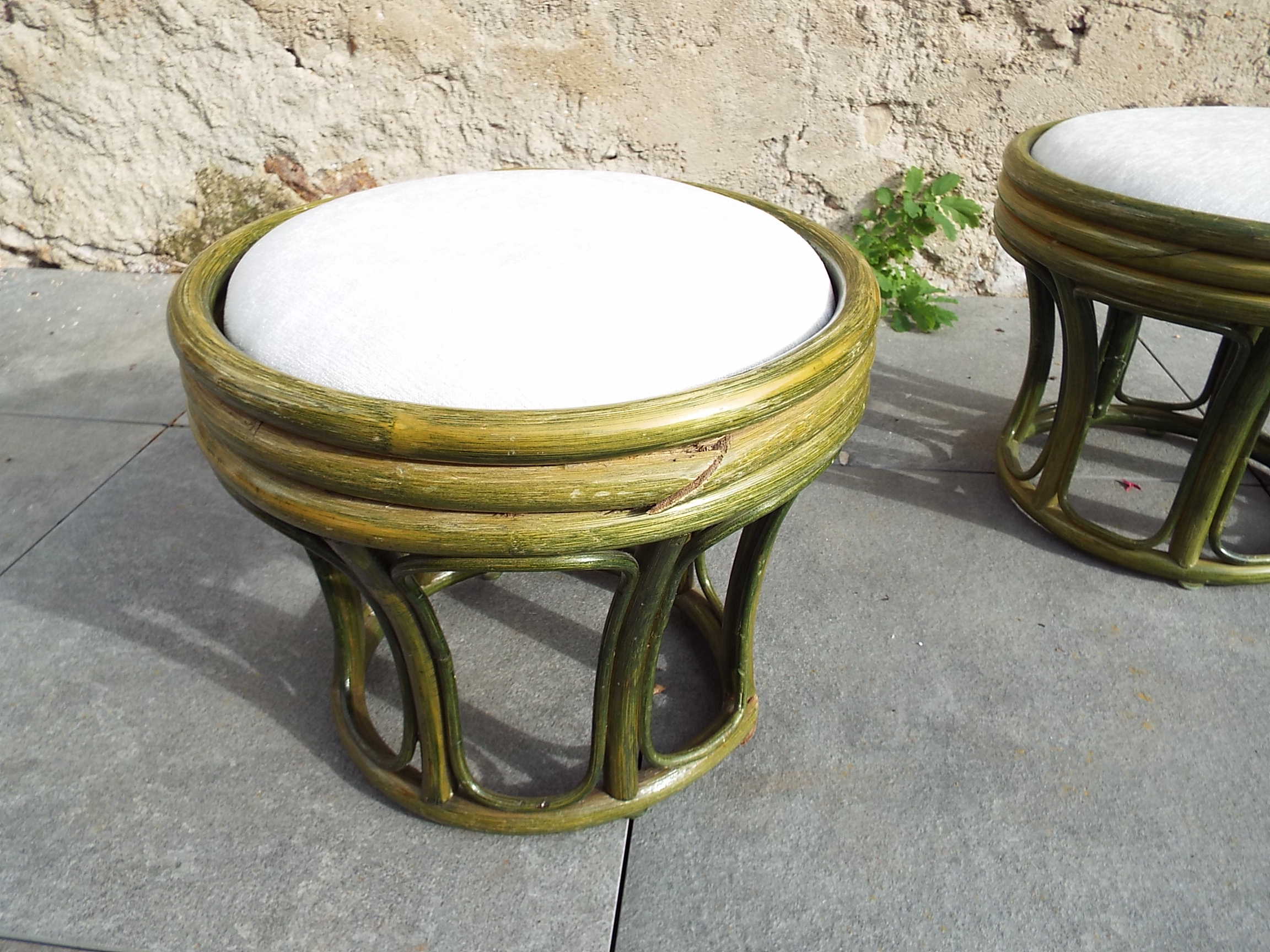 2 low bamboo stools