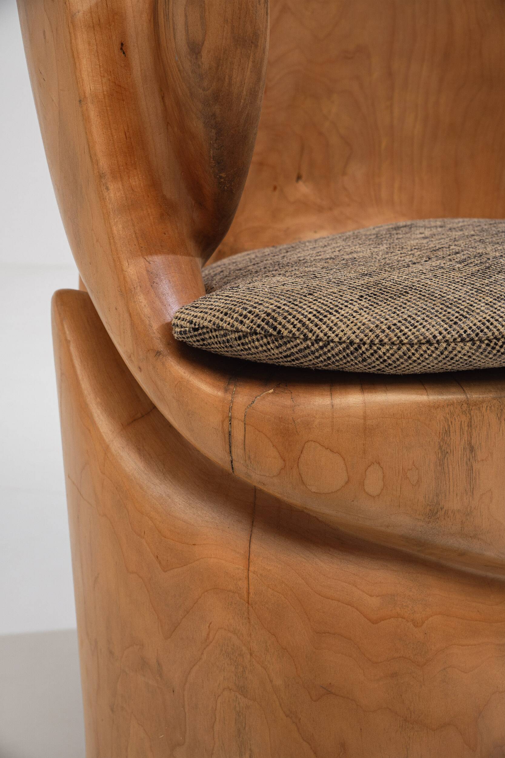 Unique sculptural throne chair in wood, France 1970s
