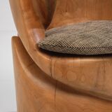 Unique sculptural throne chair in wood, France 1970s