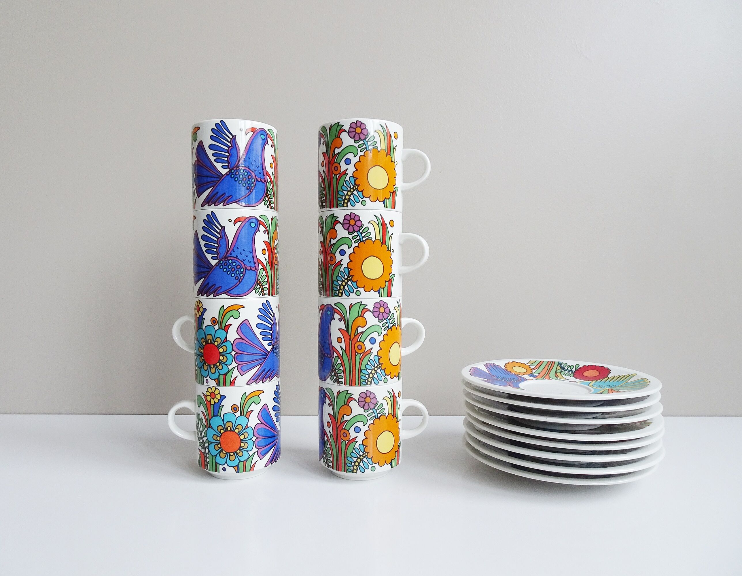 Villeroy and Boch Acapulco mugs and saucers set of 6, colorful coffee or tea sets