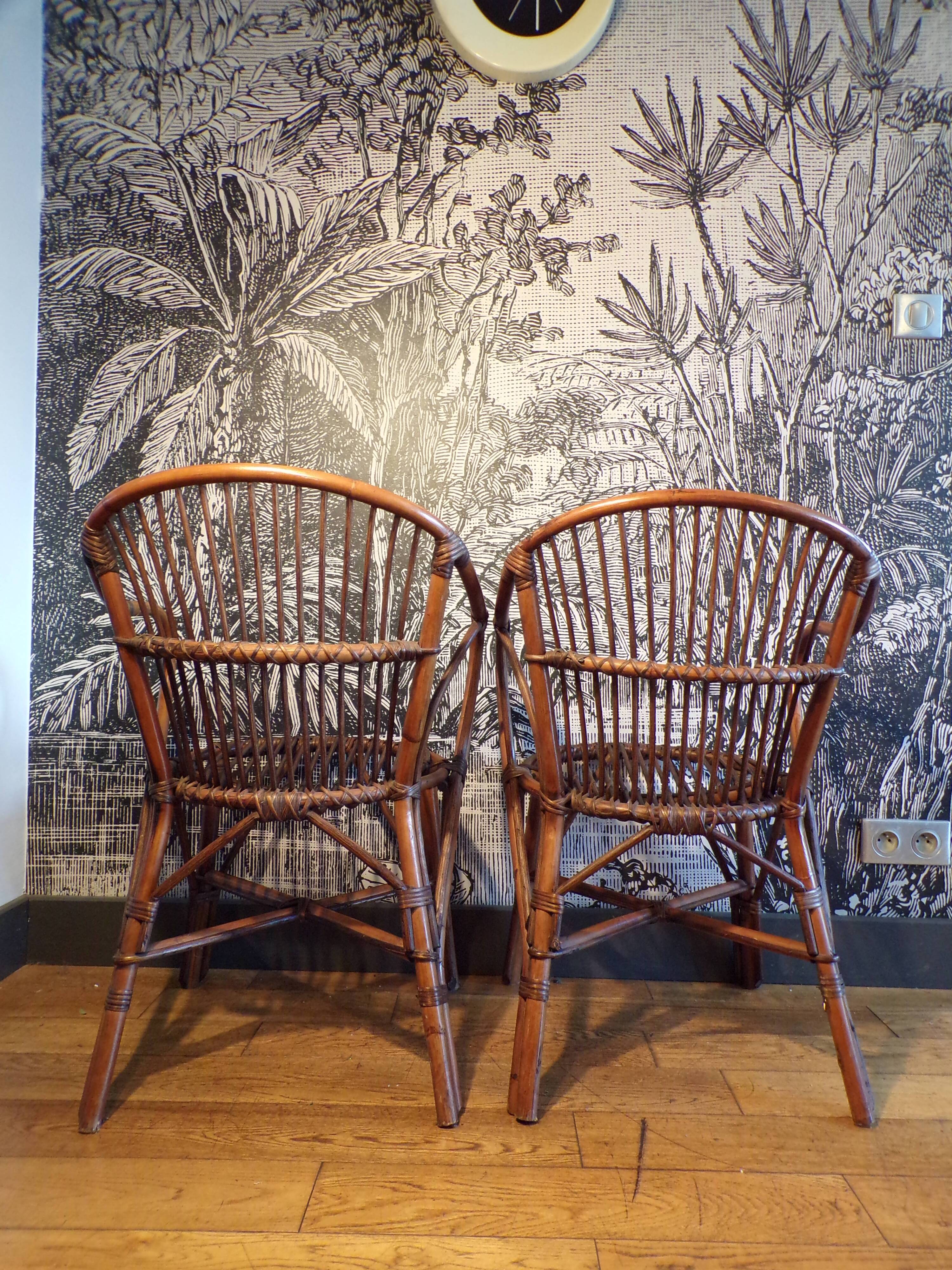 Pair of rattan basket chairs