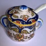 Old earthenware mustard pot Desvres Blason Bonsecours Rouen