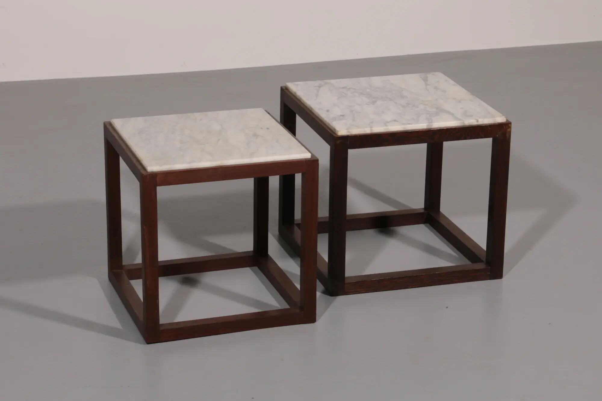 Rare 1970s cubic wenge & marble side tables by Claus Bonderup & Torsten Thorup