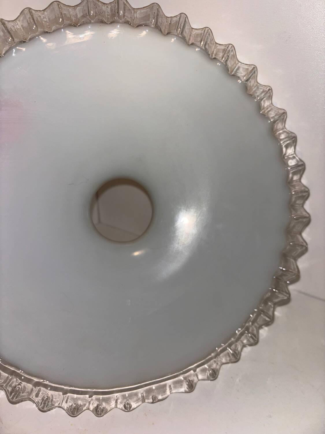 Pleated edge white opaline lampshade