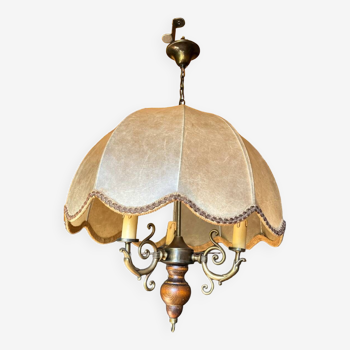 Vintage wood and brass 3-light pendant light