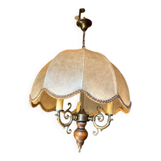 Vintage wood and brass 3-light pendant light