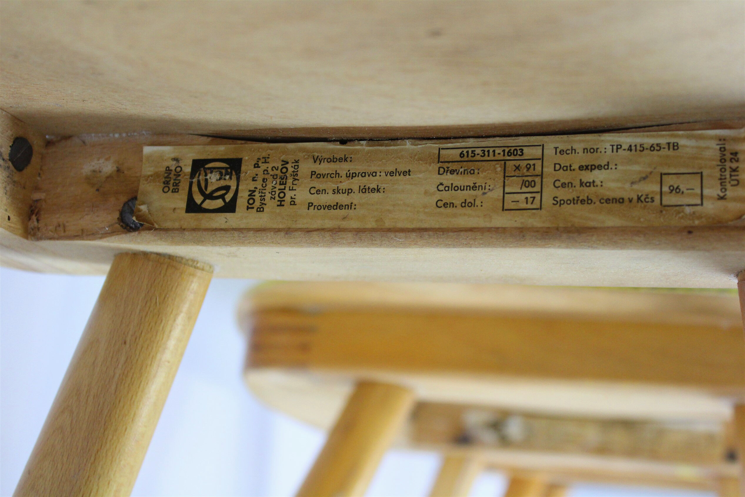 Set of 4 vintage wooden dining chairs from Ton 1960s