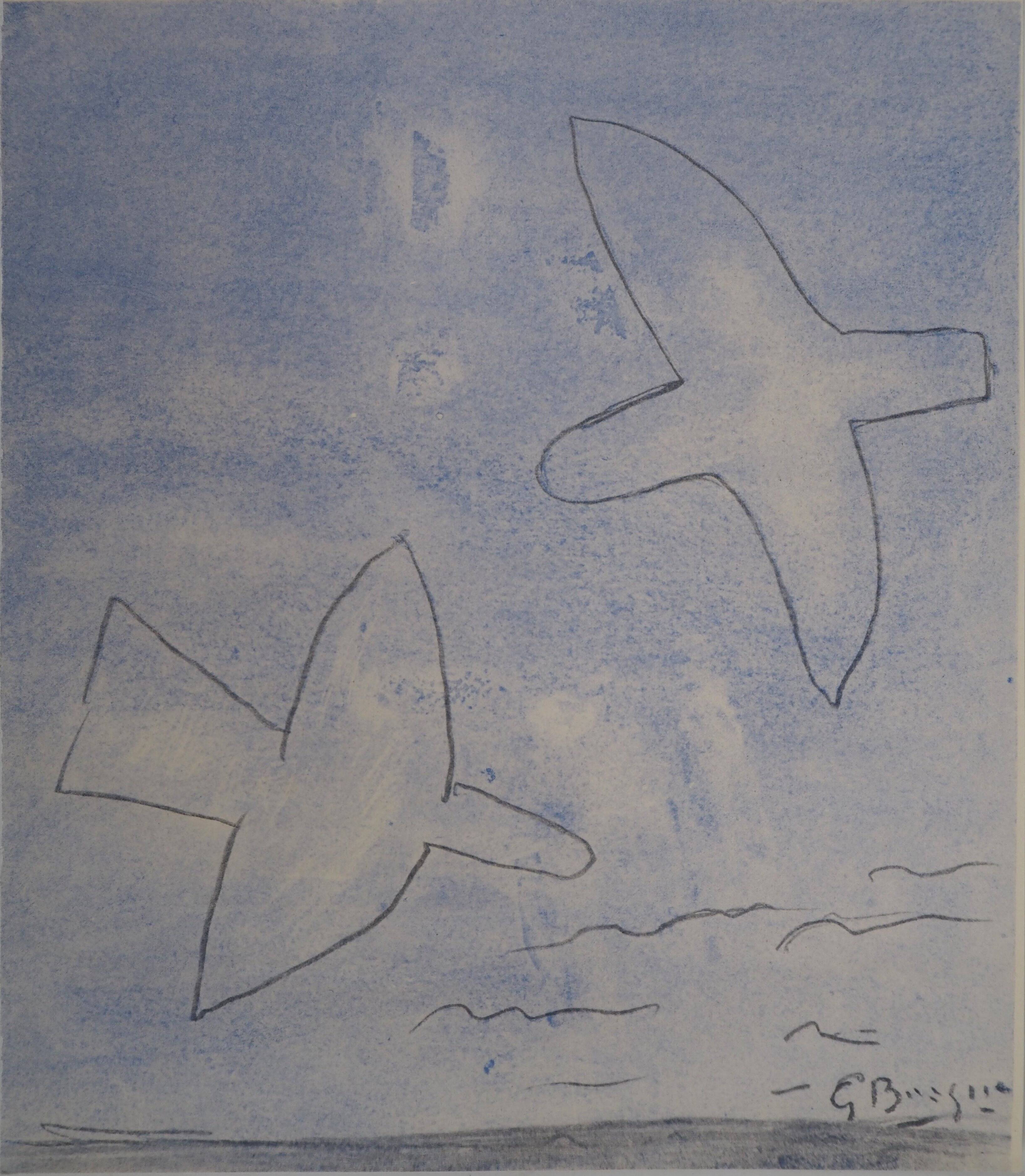 Georges braque: birds in the sky - signed stencil
