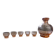 Carafe and 5 pink glass liqueur glasses with a gold rim 2008123