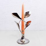 Chrome metal floral candle holder