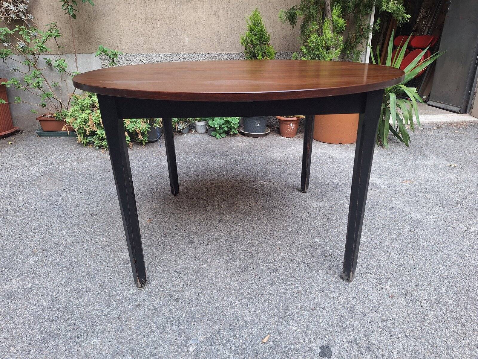 Table à manger en bois avec plateau rond extensible, années 1950