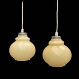 Pair of antique cream opal glass pendant lights – 1970s