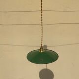 Suspension in green and white enamelled sheet metal gold threads and socket Indus Ferme