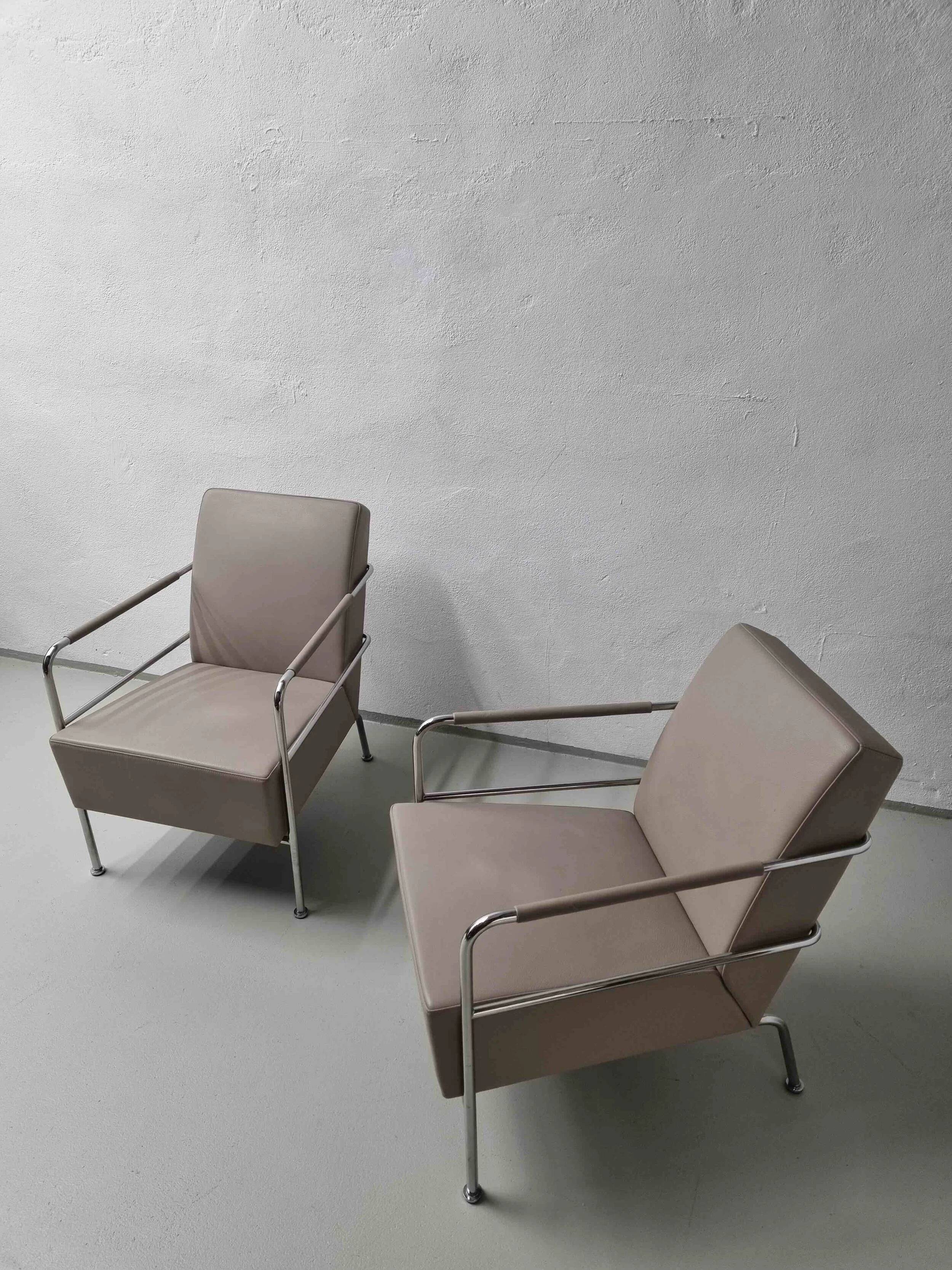 2 vintage nude leather "Cinema" easy chairs by Gunilla Allard for Lammhults | 1990s