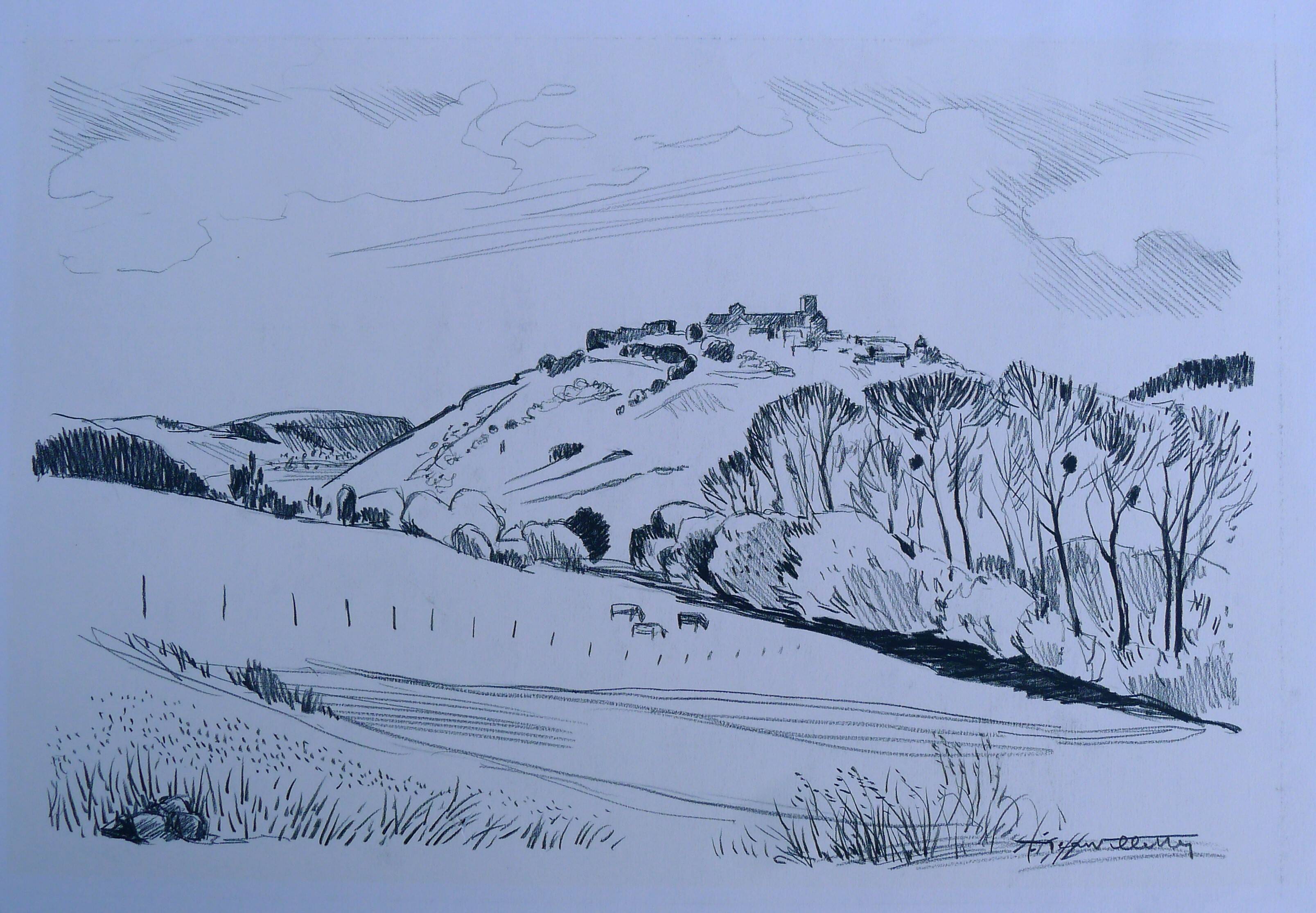 Original drawing in black chalk by Jean Villette (1913-2005)