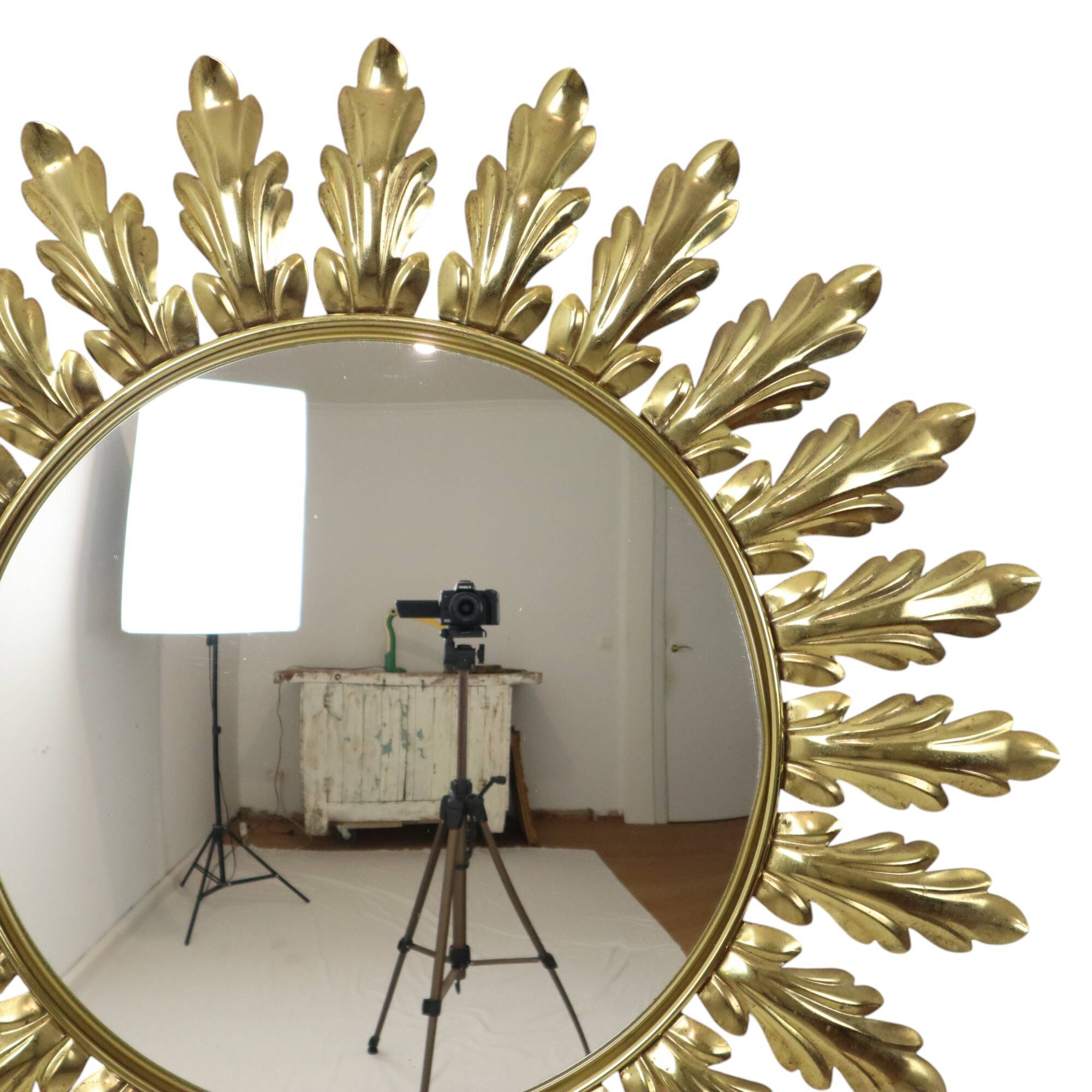 Mid Century Copper Plated Metal Sun Mirror Deknudt Convex 50cm