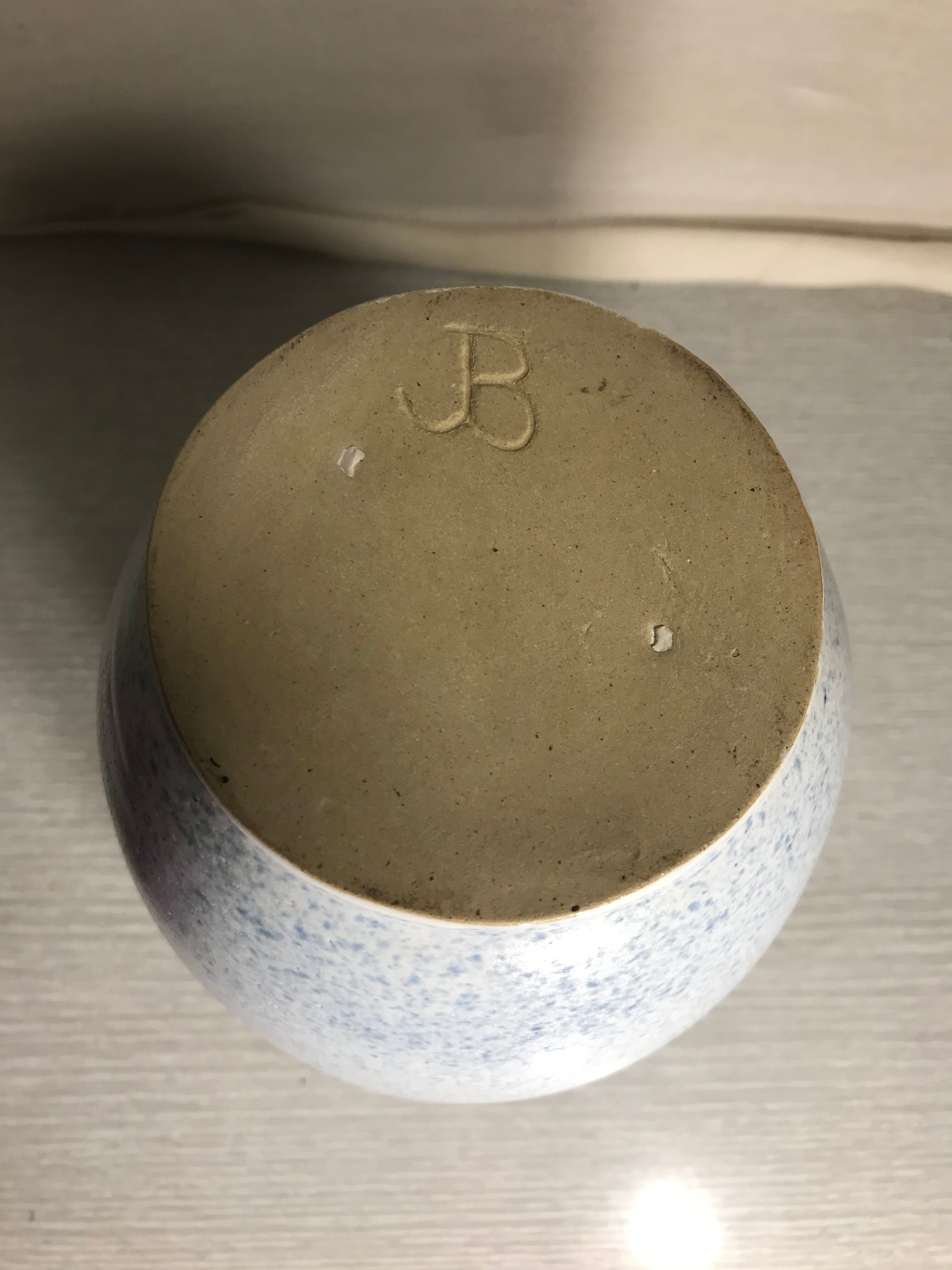 Old ceramic vase signed jb blue - white vintage marble style