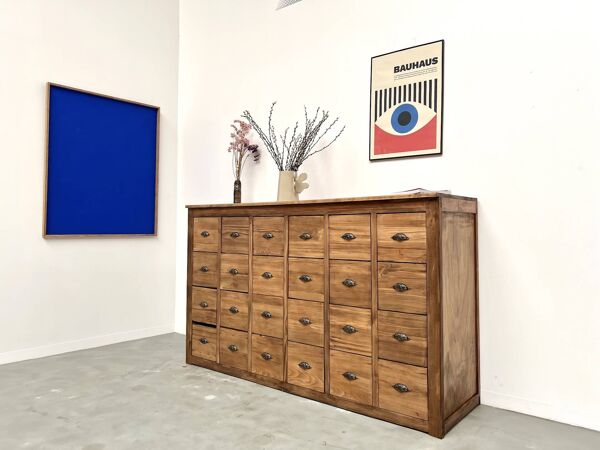 Meuble de métier à 24 tiroirs en pin massif, années 50