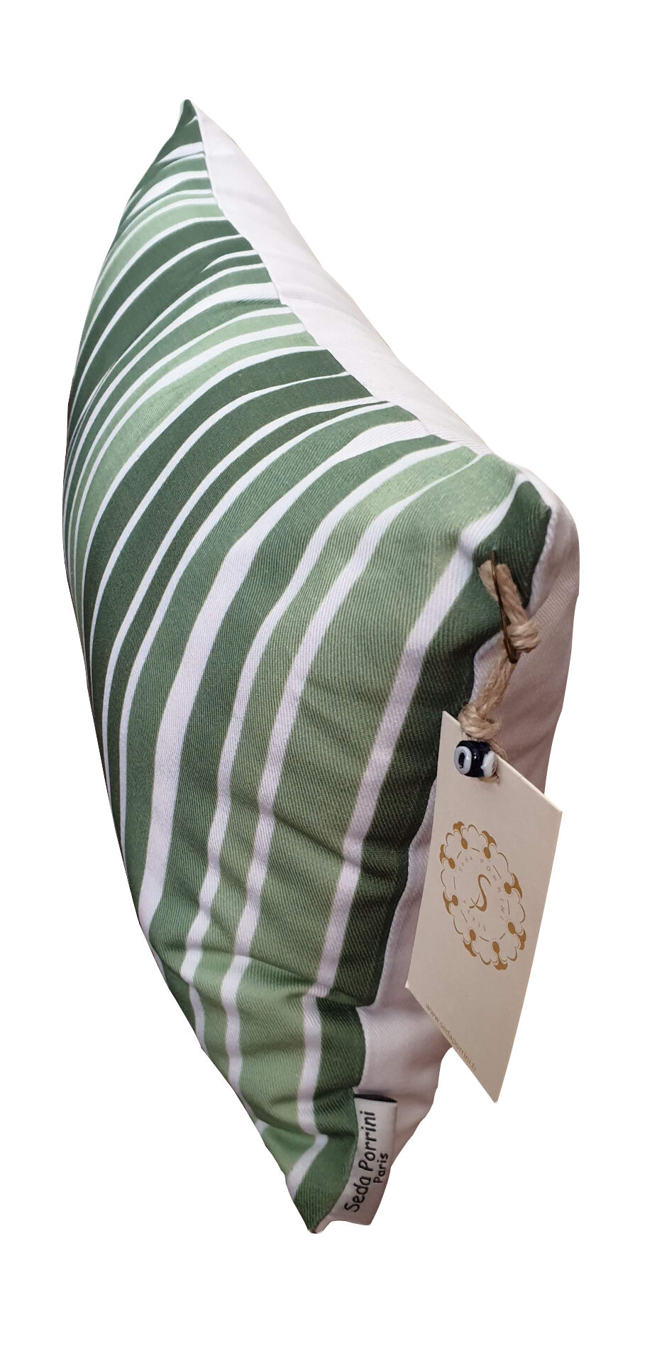 Sage green striped cushion cover
