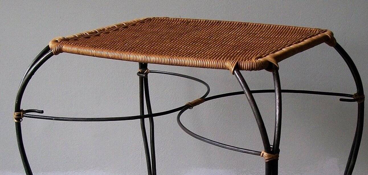 Vintage Swedish rattan and iron side table or wine or coffee table , 1970s
