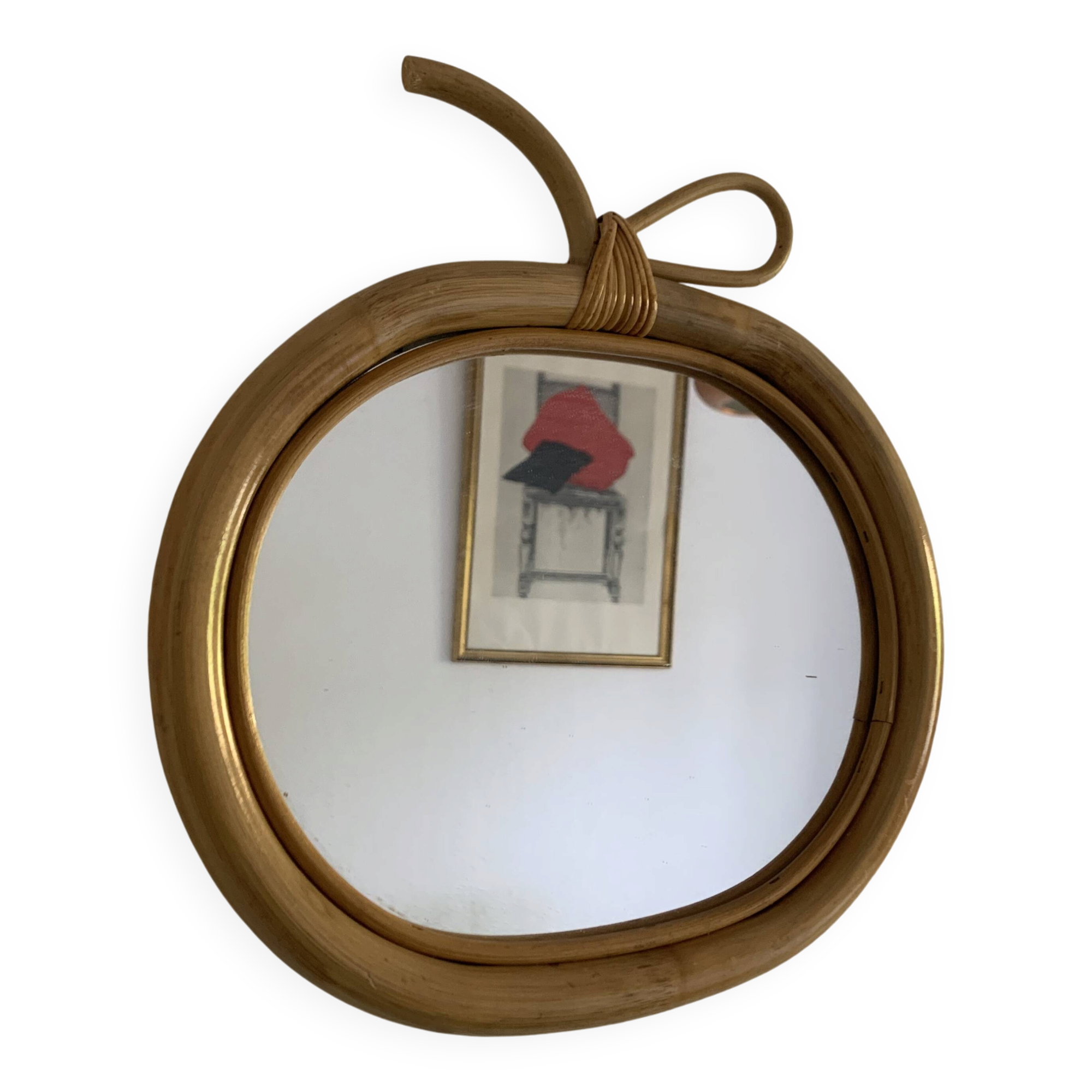 Vintage 1970 mirror apple rattan wicker fruit - 35 x 32 cm