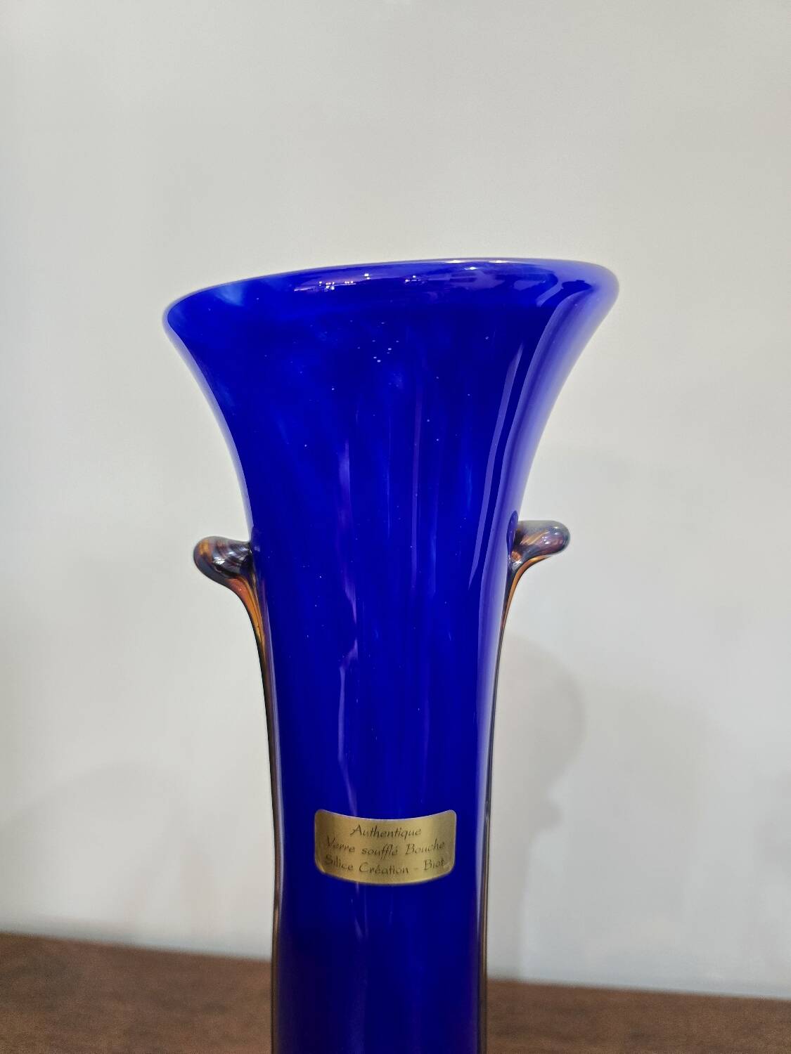 Cobalt blue blown glass vase – Silice Création Biot – 39 cm