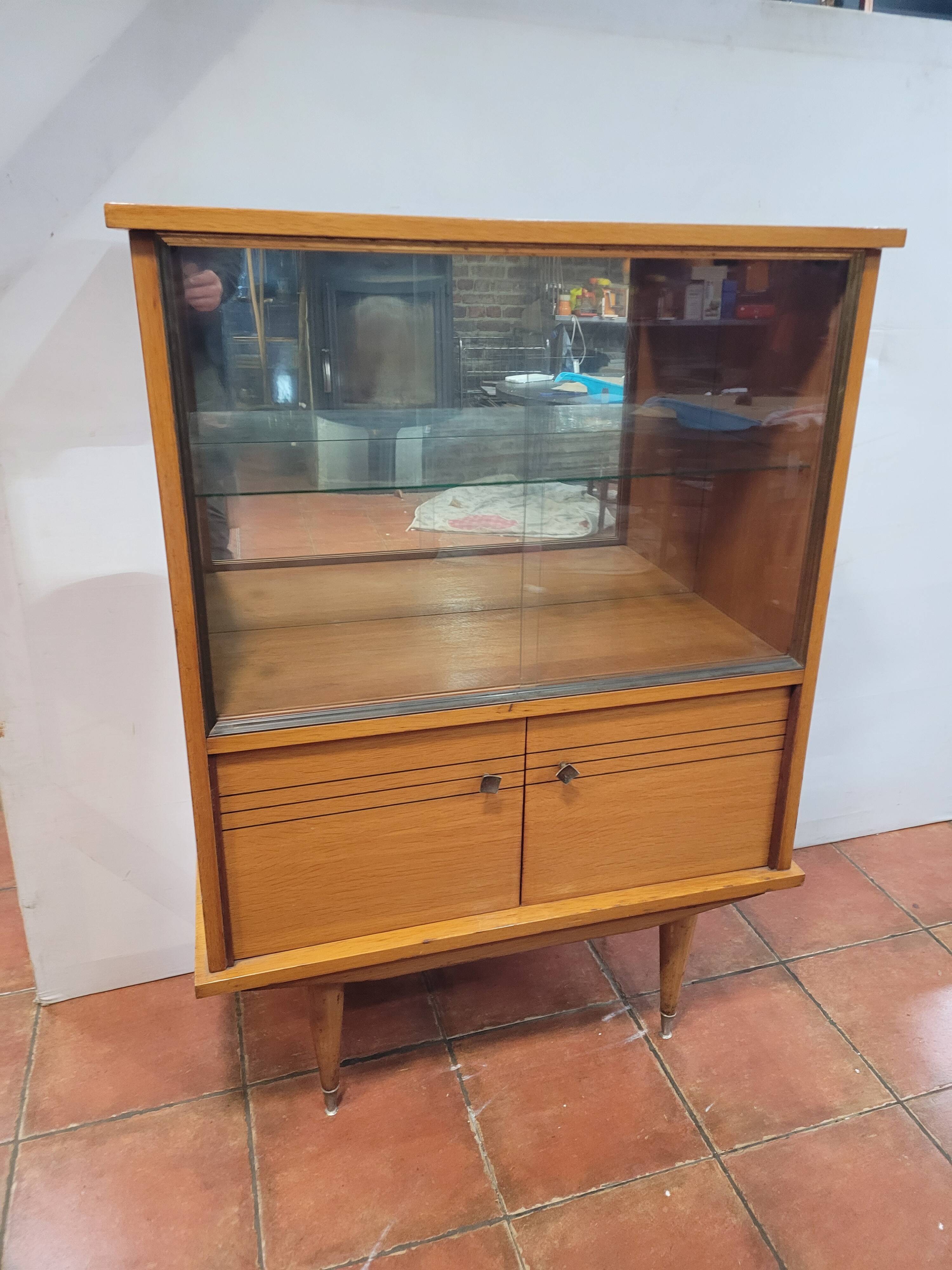 Vintage oak display cabinet from the 60s