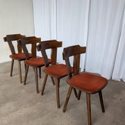 Vintage Tyrolean Dining Chairs: Set of 4, Red Fabric Seat, 1970s