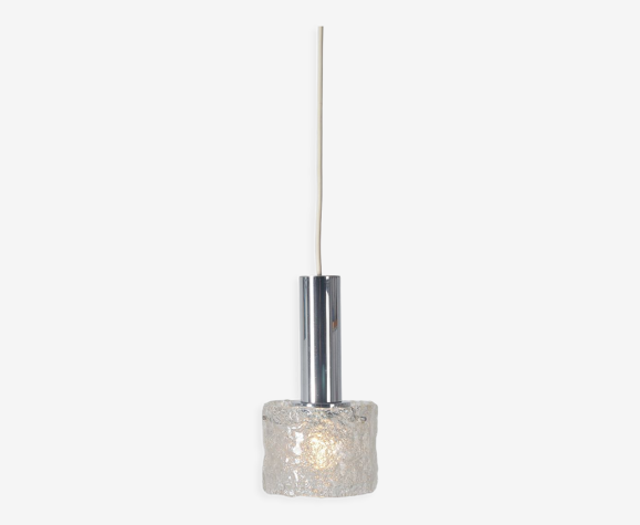 Suspension vintage avec verre « dépoli » et chrome, années 1960