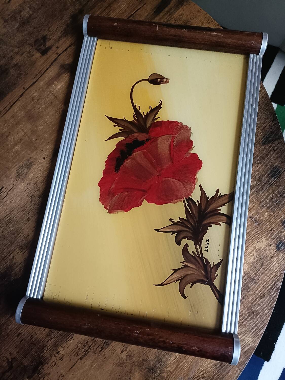 Floral tray signed Elge