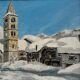 Oil on canvas mountain landscape Val d'Isère by P. de Fourran 1950