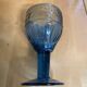 Set of 6 Blue Moulded Glass Goblets with Fruit Decor Vintage 1960s