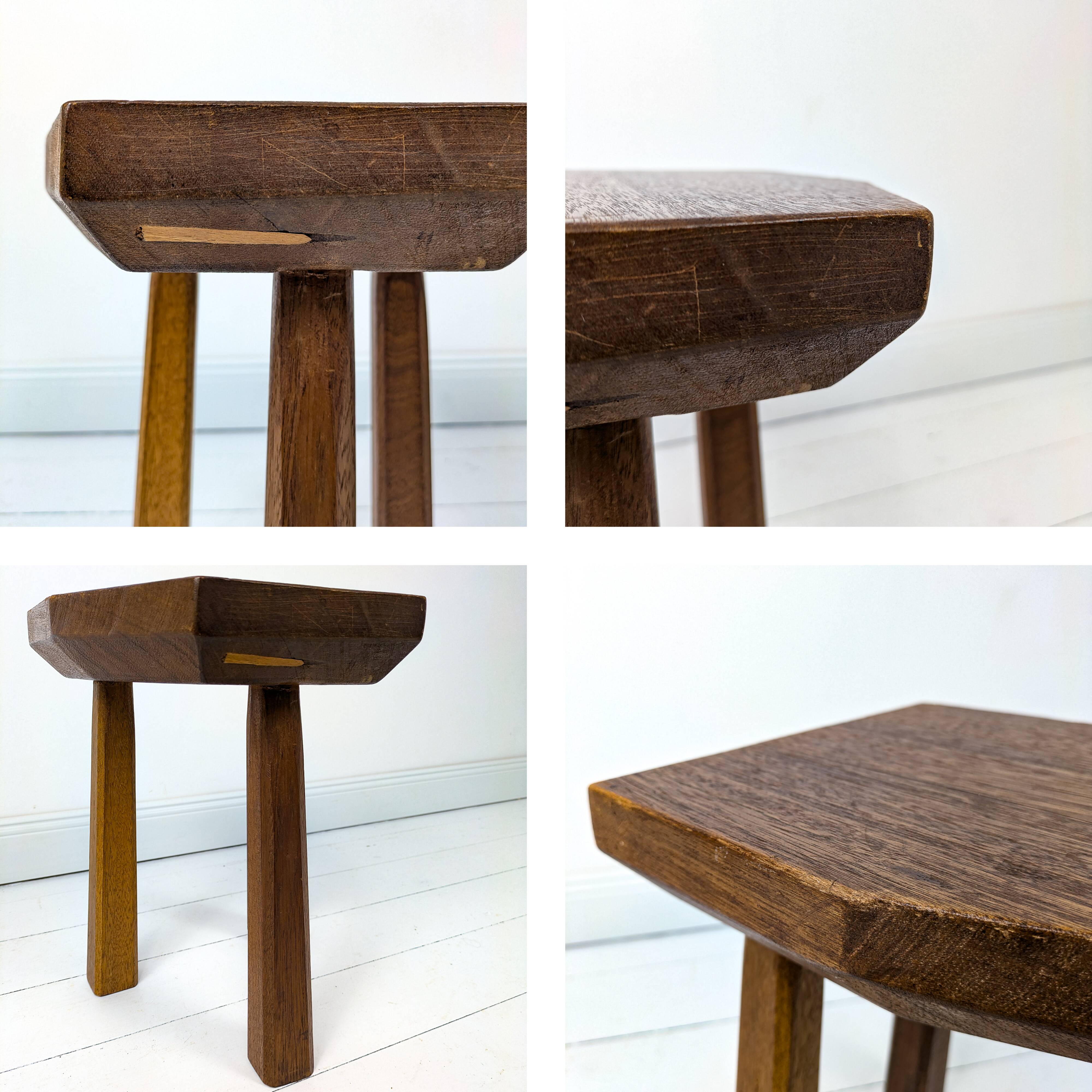 Mid Century Table d'appoint Pouf à fleurs Banque de fleurs Vintage Bois massif Table de chevet Table