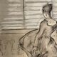 Painting signed charcoal watercolor female portrait Empire “sofa”