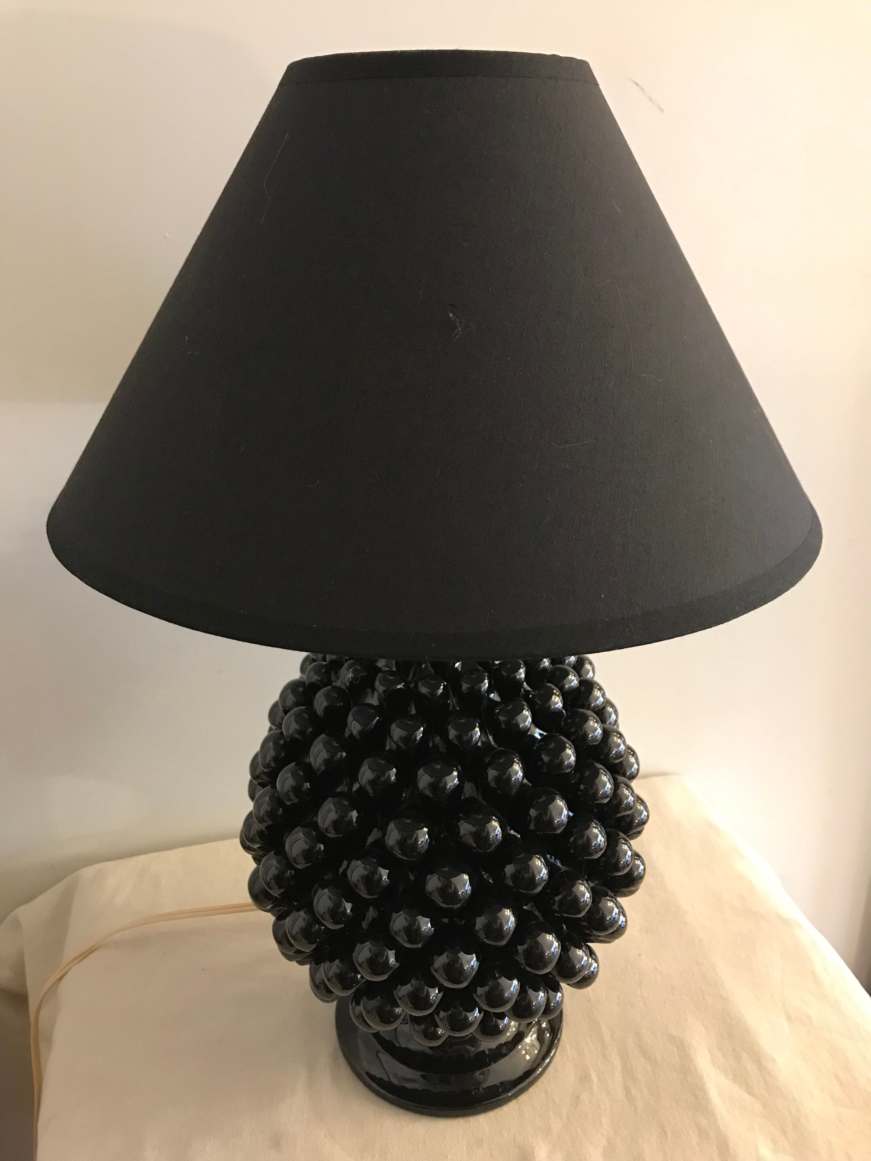Black Italian ceramic pigna lamp 1970
