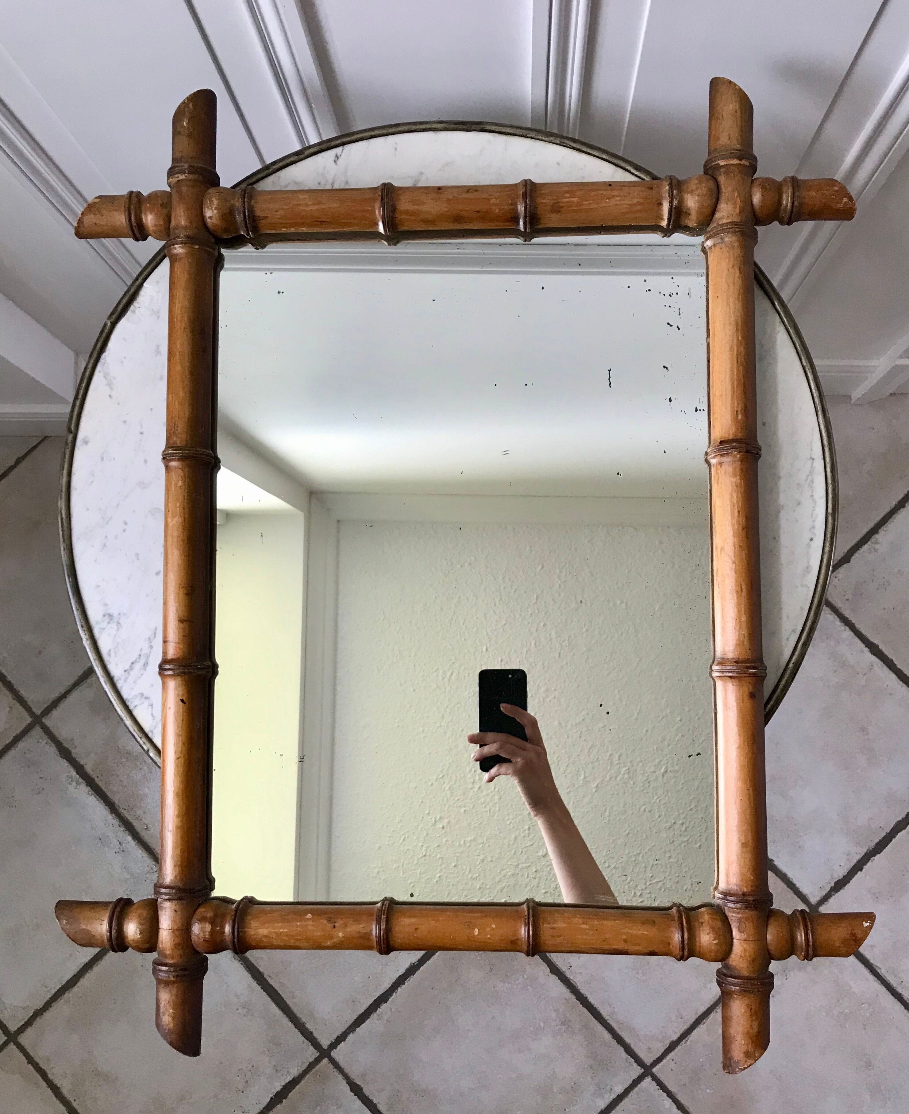 Wooden barber mirror style bamboo years 1920-1930 53 x 67 cm