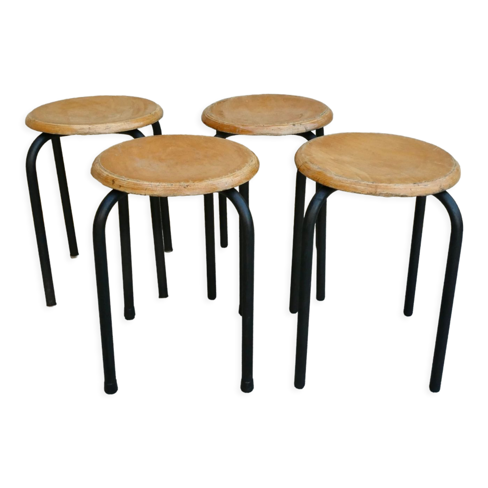 Lot de 4 tabourets d'école en bois et métal