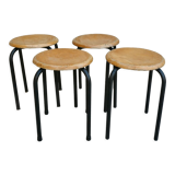 Set of 4 wooden and metal school stools