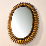 Miroir solaire vintage en métal doré 1960