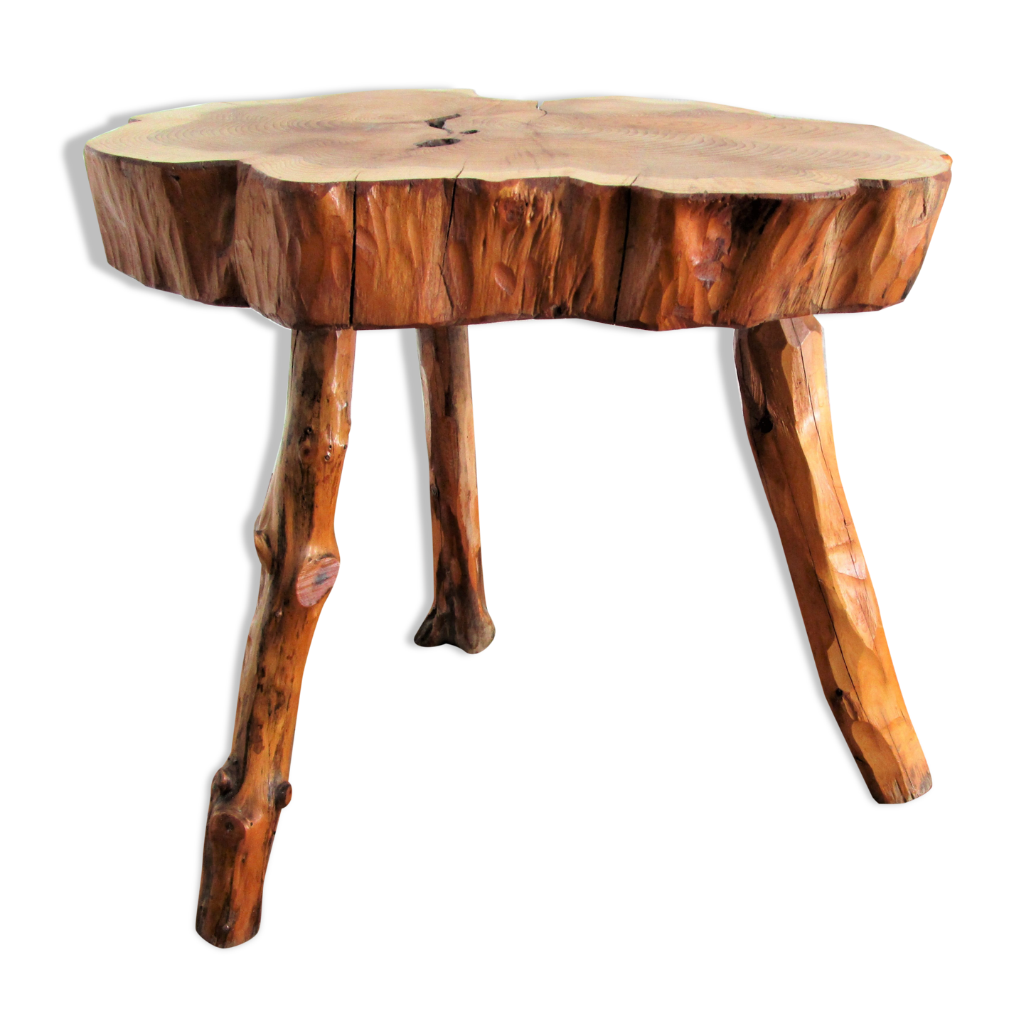 Coffee table solid wood tripod vintage folk art