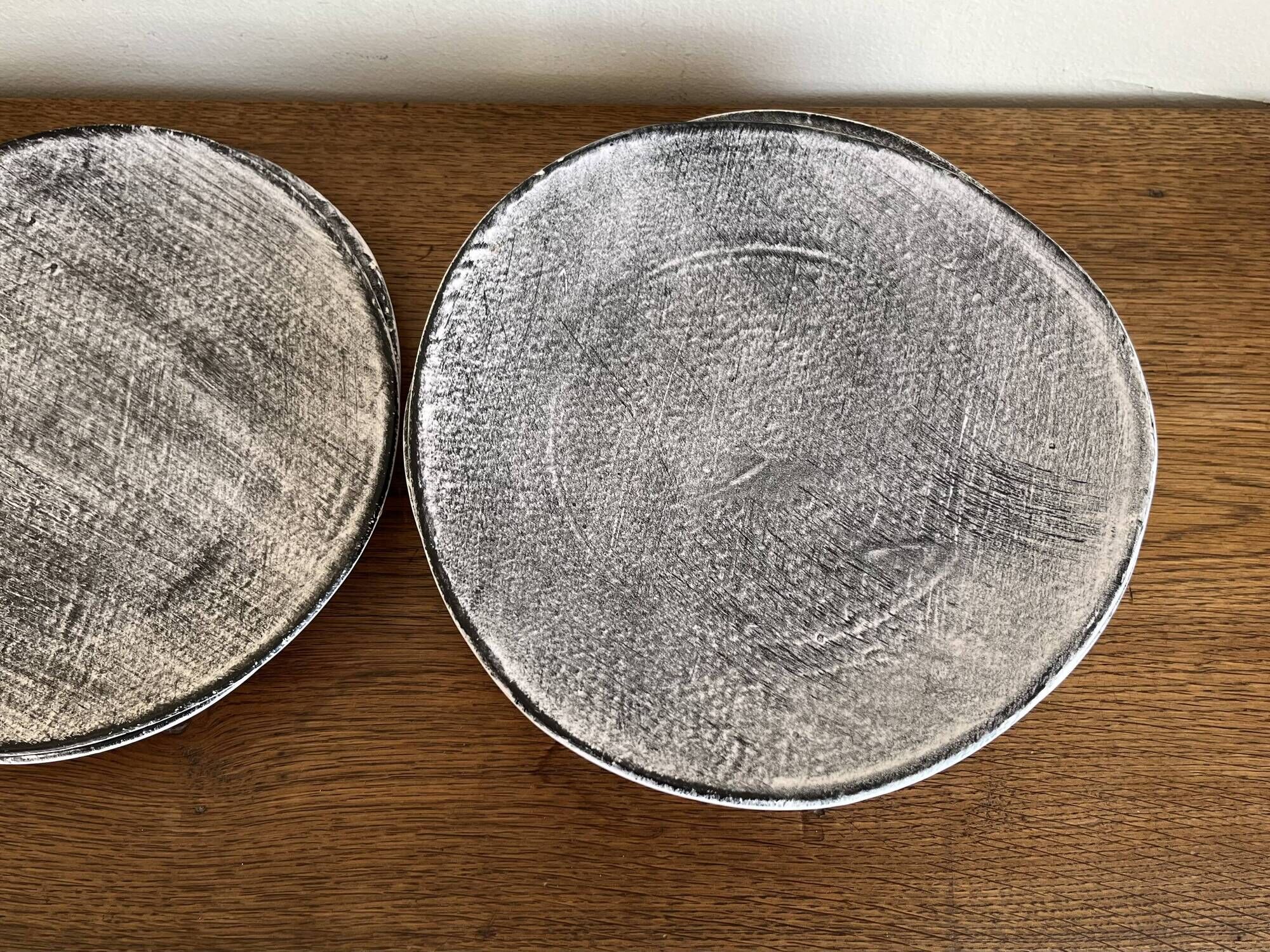 Set of 8 brutalist plates 1970 grey Niederviller Twilight