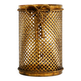 Mid Century Italian Regency Gilt Metal Waste Paper Bin from Li Puma
