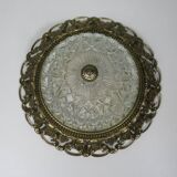 Hollywood Regency ceiling light, cut glass and openwork gold edge.