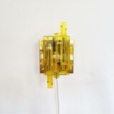 Yellow acrylic and metal wall lamp by Claus Bolby for Cebo Industri, Denmark 1960's