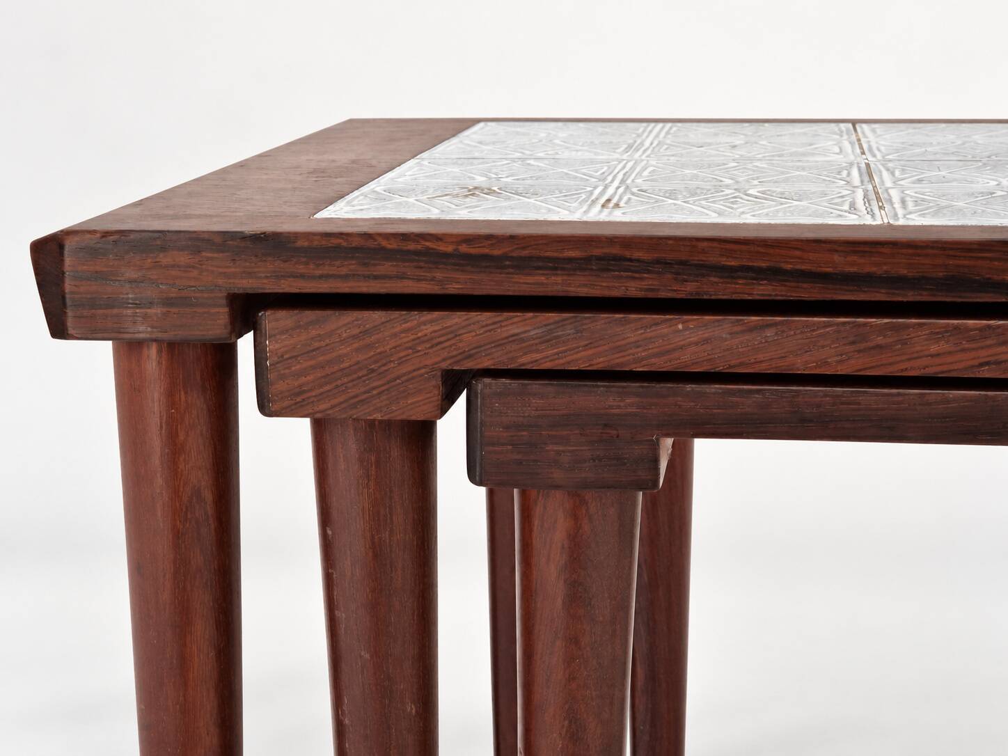 Rosewood nesting tables with ceramic tiles, Denmark, 1960s, set of 3