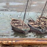 Tableau signé henry roose - marine huile bassin de chasse blankenberge belgique