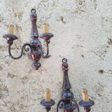 Pair of wooden and metal wall light