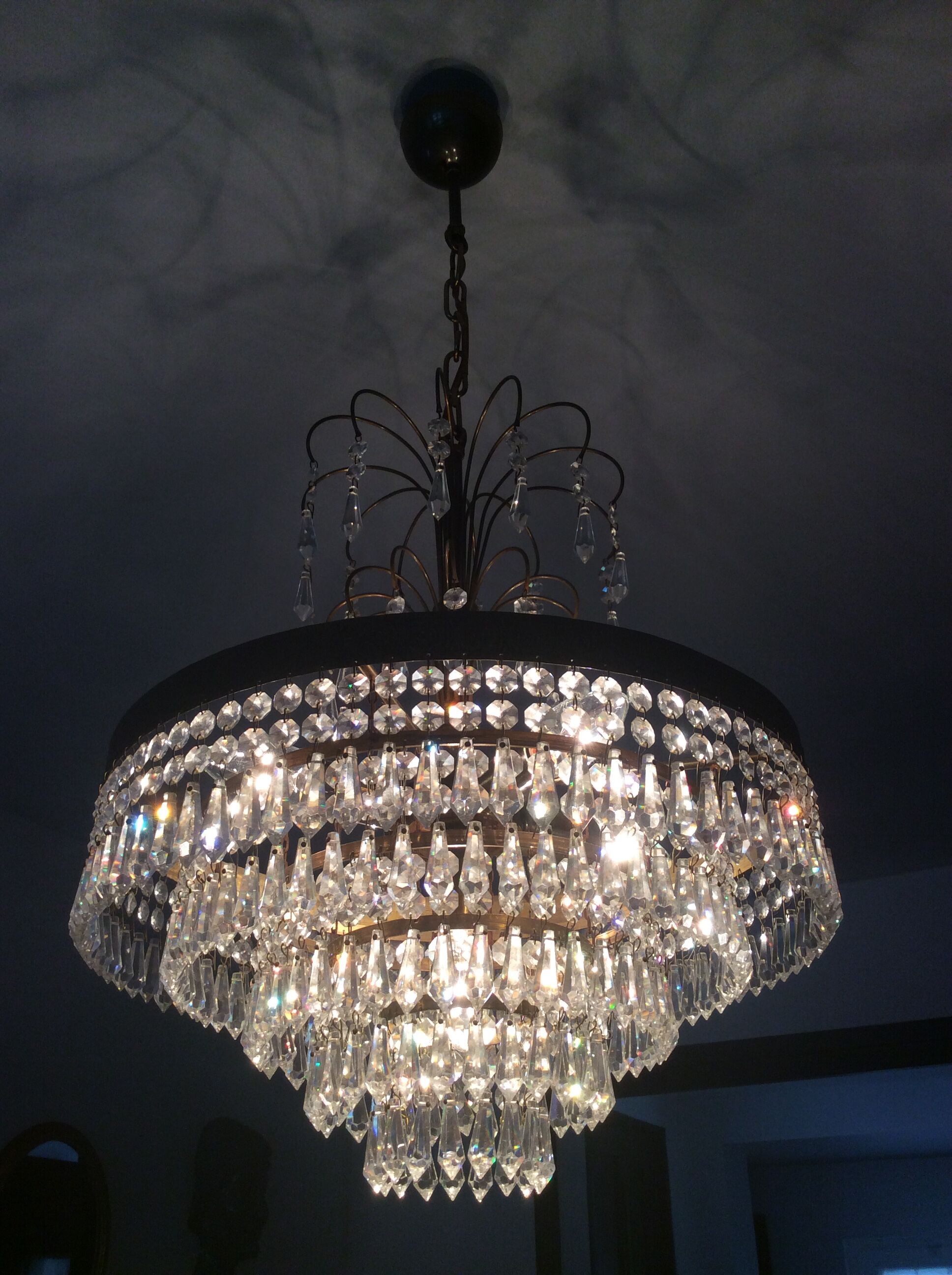 Chandelier cascading crystal and bronze tassels