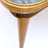 Vintage Beech and Maple Dining Table with a Patterned Blue Glass Top, Italy