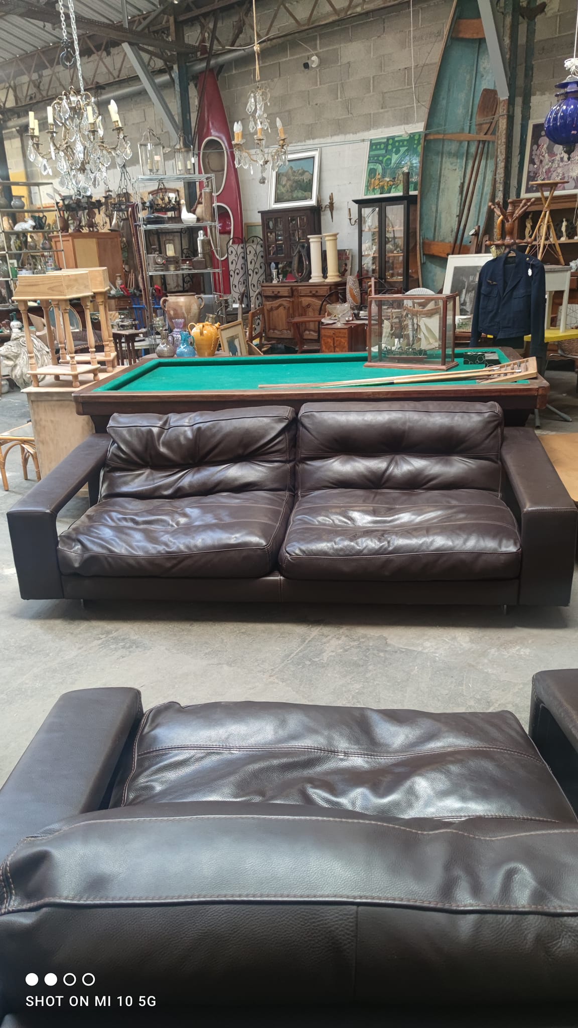 Four-seater sofa in dark brown leather from Steiner by designer Pascal Daveluy, model